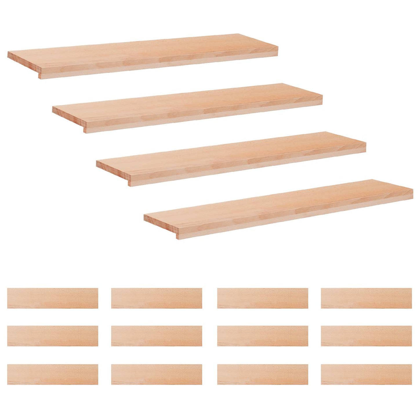 Stair Treads 16 pcs 110 x 25 x 2 cm Natural Solid Beech Wood