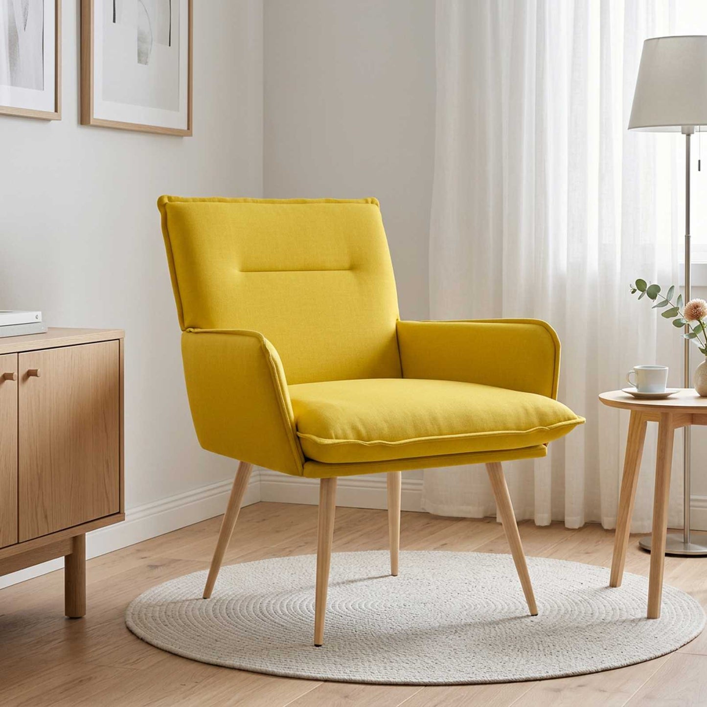 Armchair Light Yellow Fabric