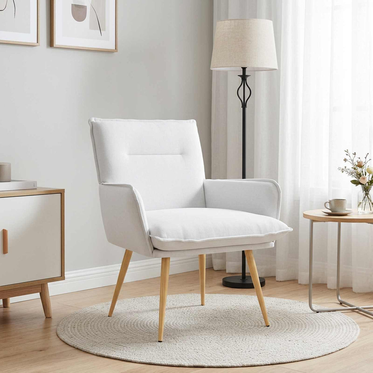 Armchair White Fabric