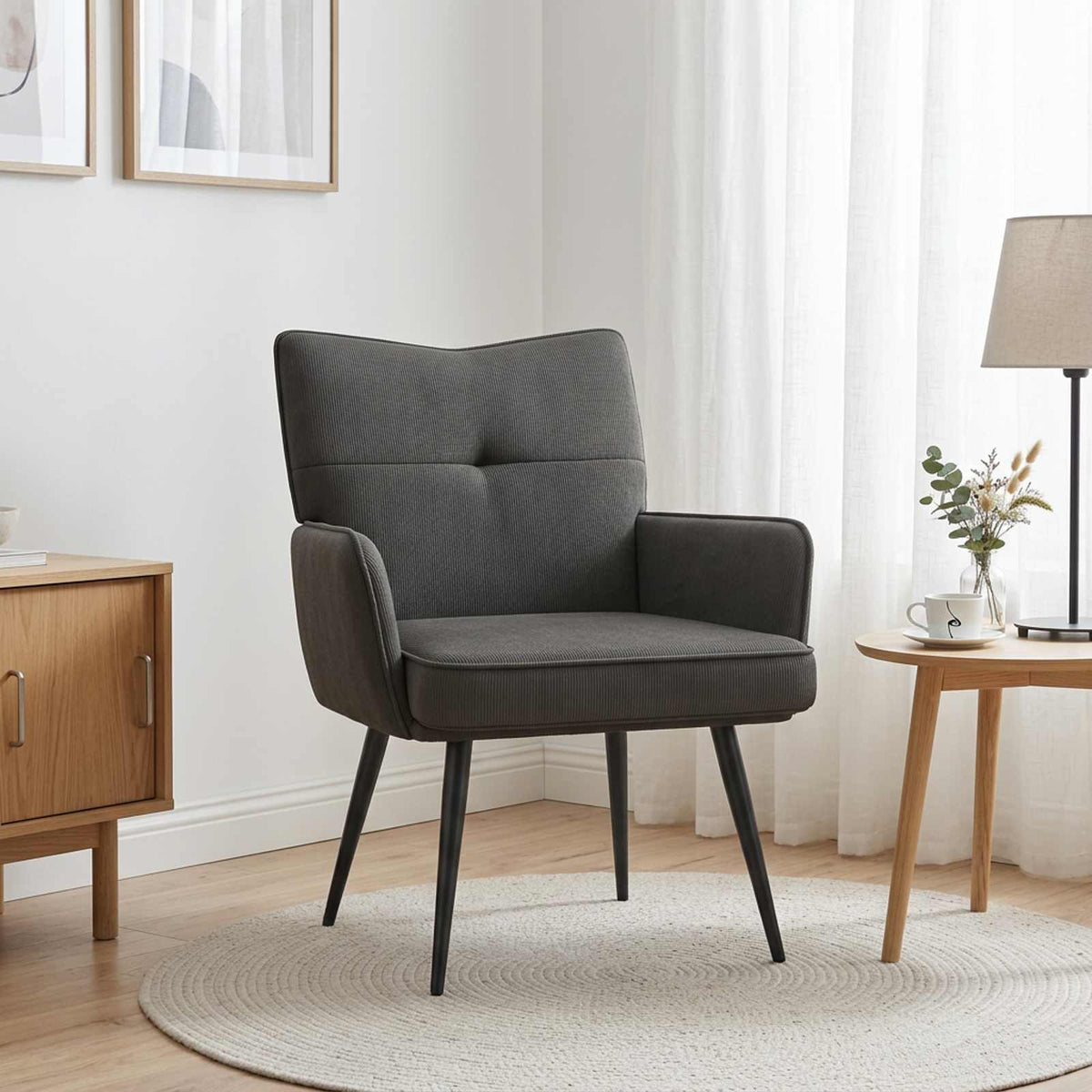 Armchair Dark Grey Corduroy Fabric