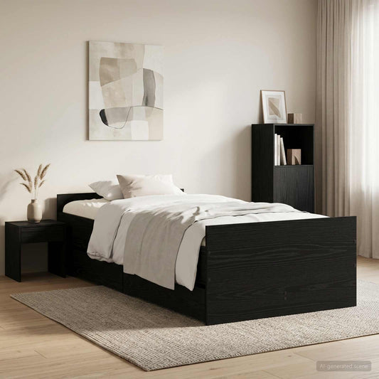 Bed Frame Black Oak 100 x 200 cm Engineered Wood
