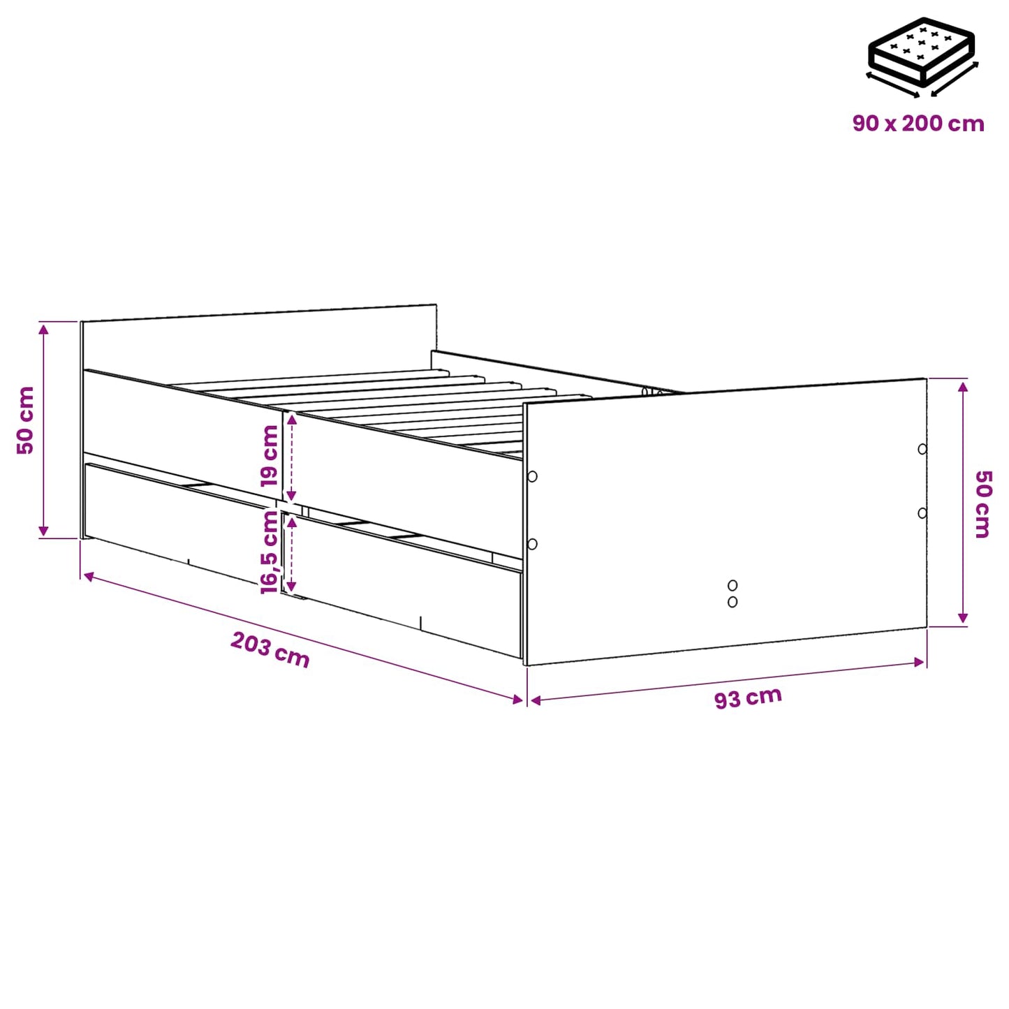 Bed Frame Artisan Oak 90 x 200 cm Engineered Wood