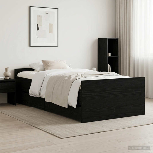 Bed Frame Black Oak 90 x 200 cm Engineered Wood