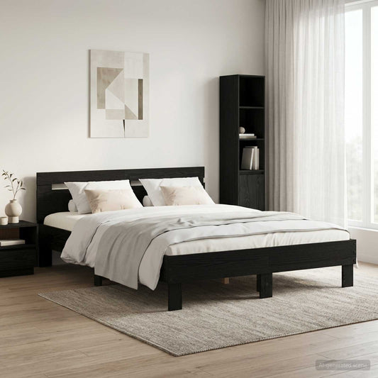 Bed Frame Black Oak 140 x 190 cm Engineered Wood