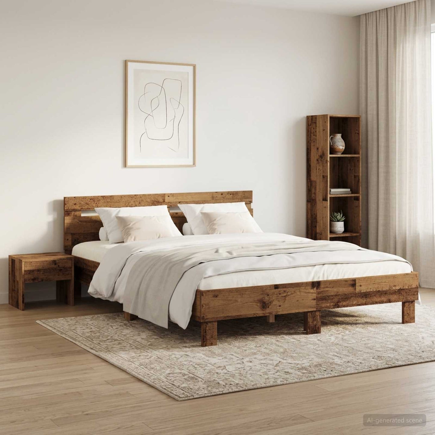 Bed Frame Old Wood 135 x 190 cm Engineered Wood