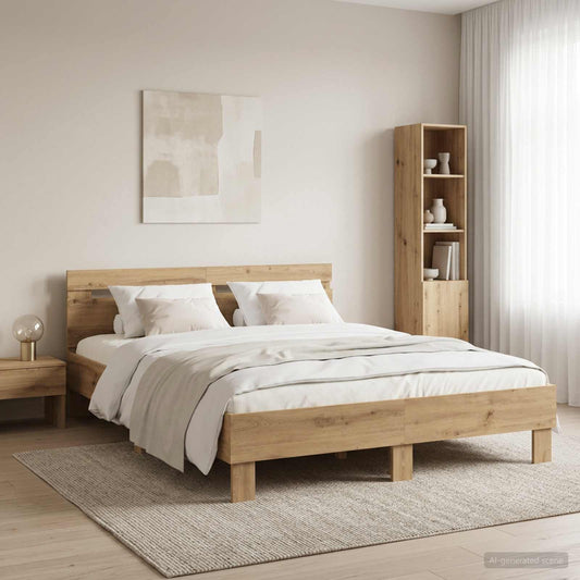 Bed Frame Artisan Oak 135 x 190 cm Engineered Wood