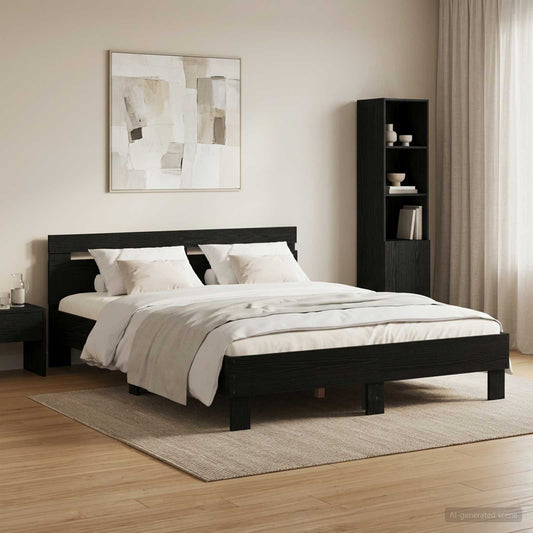 Bed Frame Black Oak 135 x 190 cm Engineered Wood