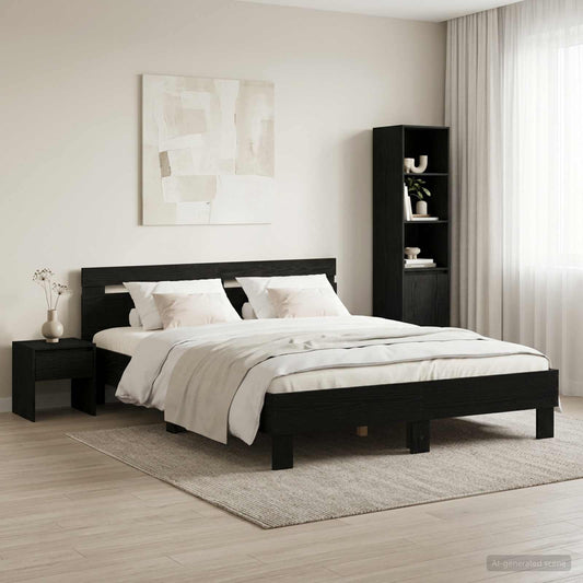 Bed Frame Black Oak 120 x 190 cm Engineered Wood