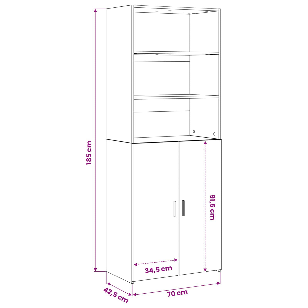 Highboard Black Oak 70 x 42.5 x 185 cm Engineered Wood