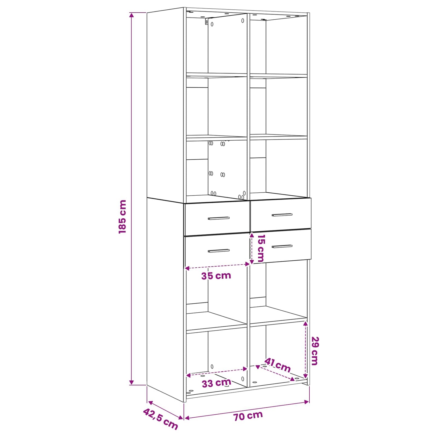 Bookcase Black oak 30 x 42.4 x 185.2 cm