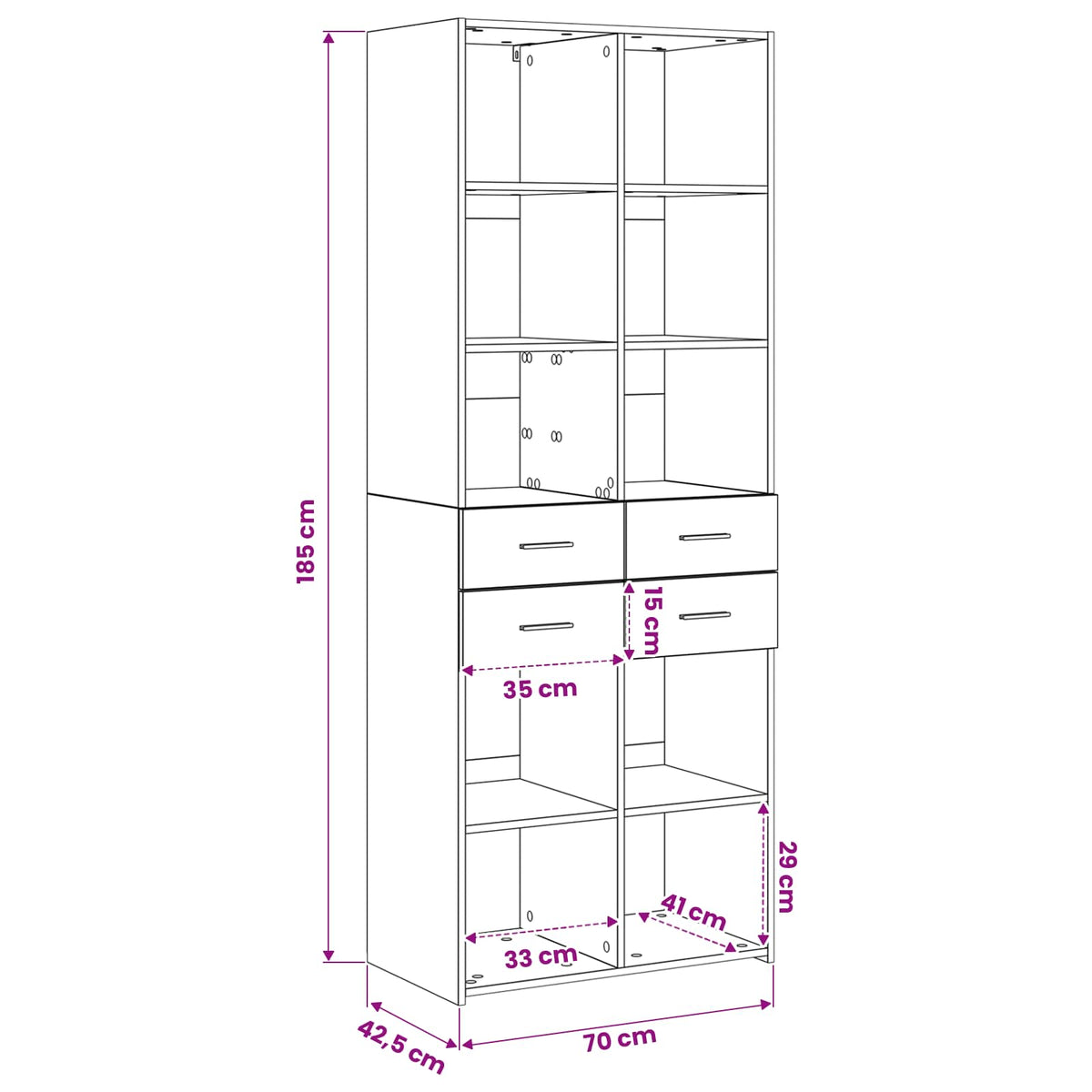Bookcase Black oak 70 x 42.5 x 185 cm Engineered Wood