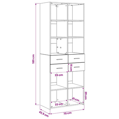 Bookcase Black oak 70 x 42.5 x 185 cm Engineered Wood