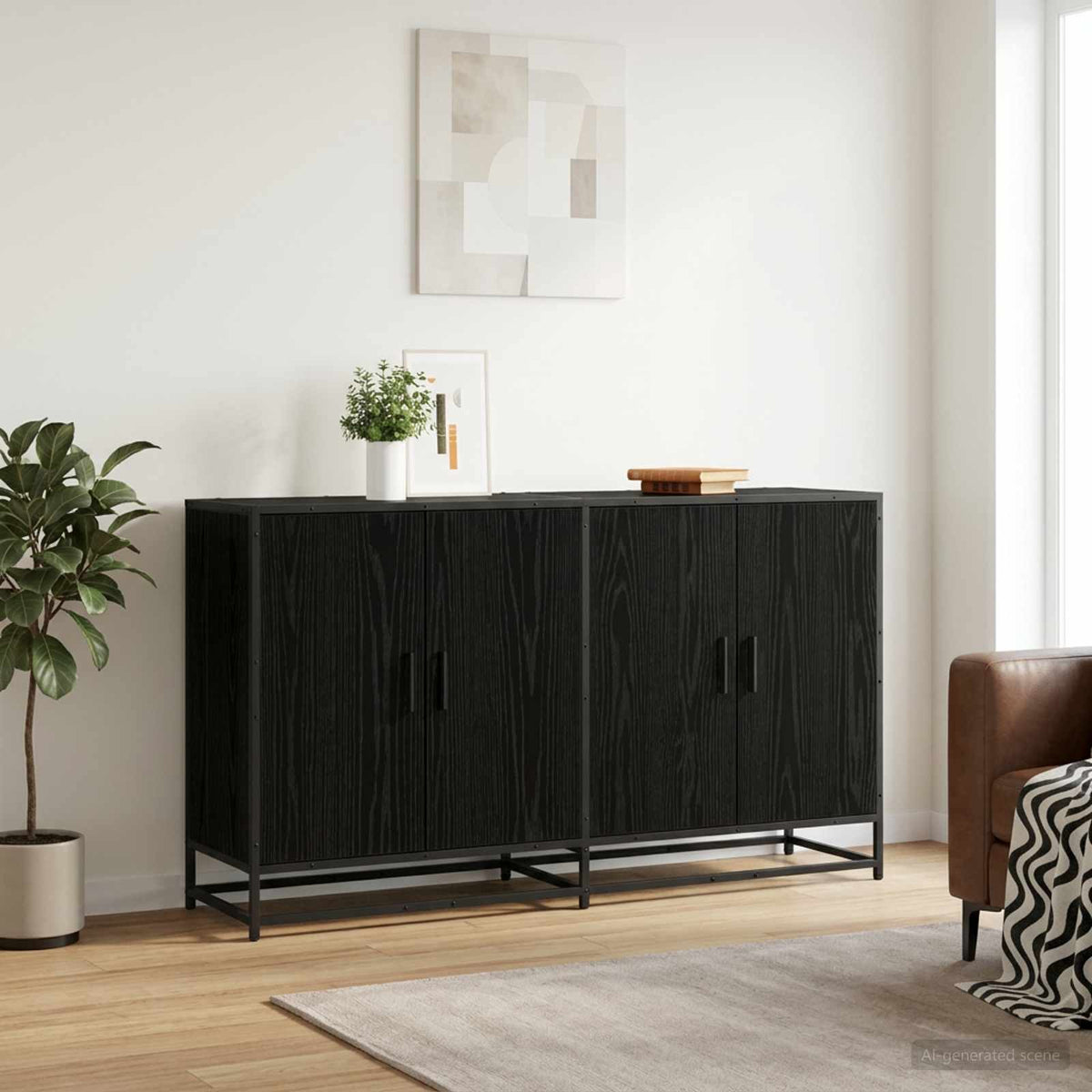 Sideboard Black Oak 134 x 35 x 76 cm Engineered Wood