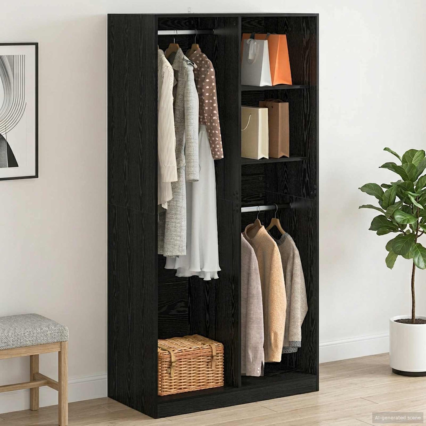 Wardrobe with Shelf Black oak 100 x 50 x 200 cm Engineered Wood