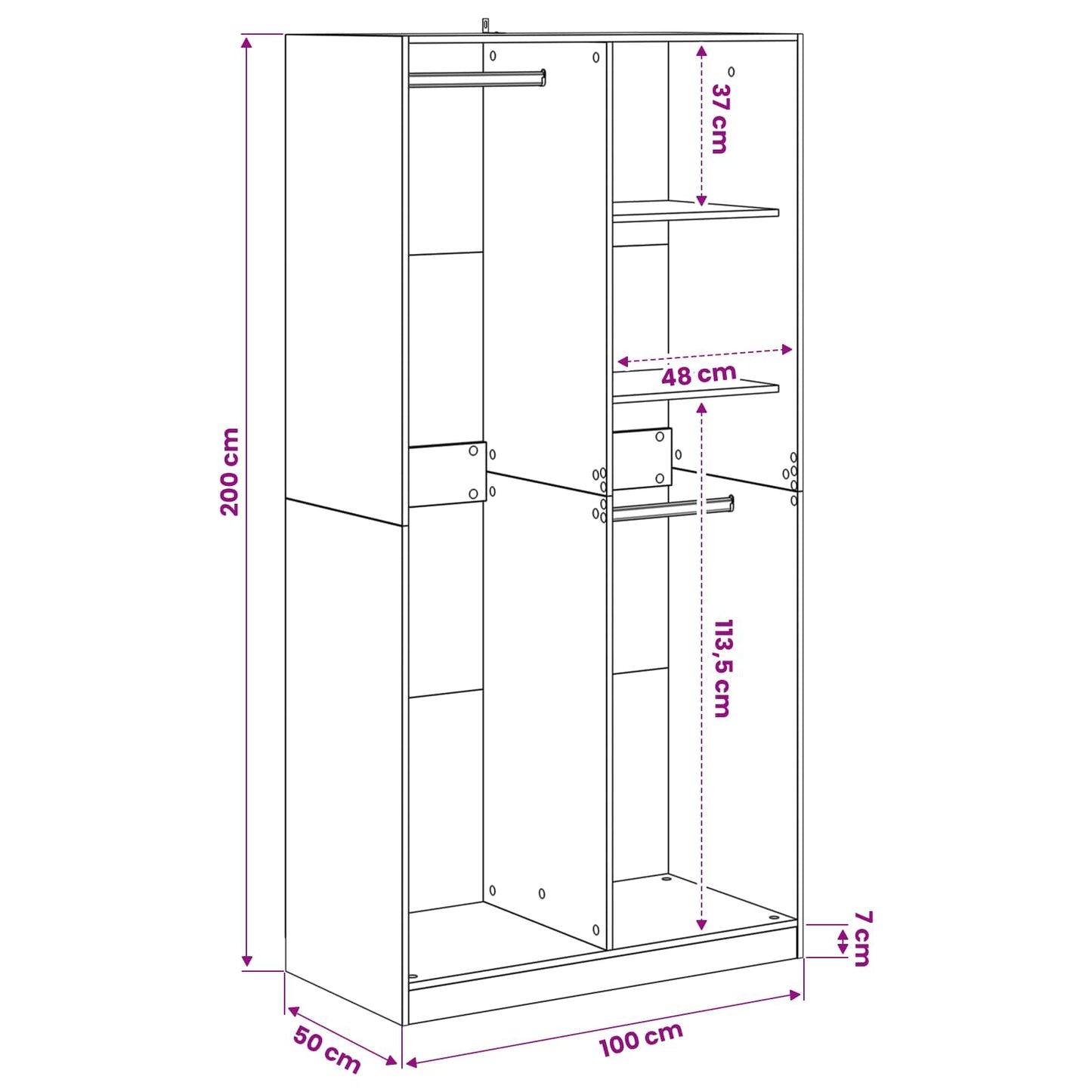 Wardrobe with Shelf Black oak 100 x 50 x 200 cm Engineered Wood