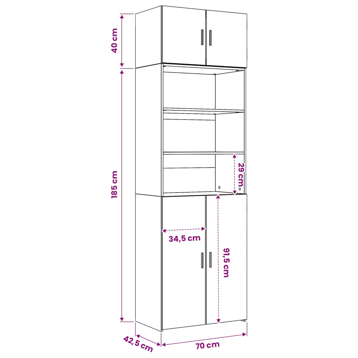 Storage Cabinet with Shelves Black Oak 70 x 42.5 x 225 cm