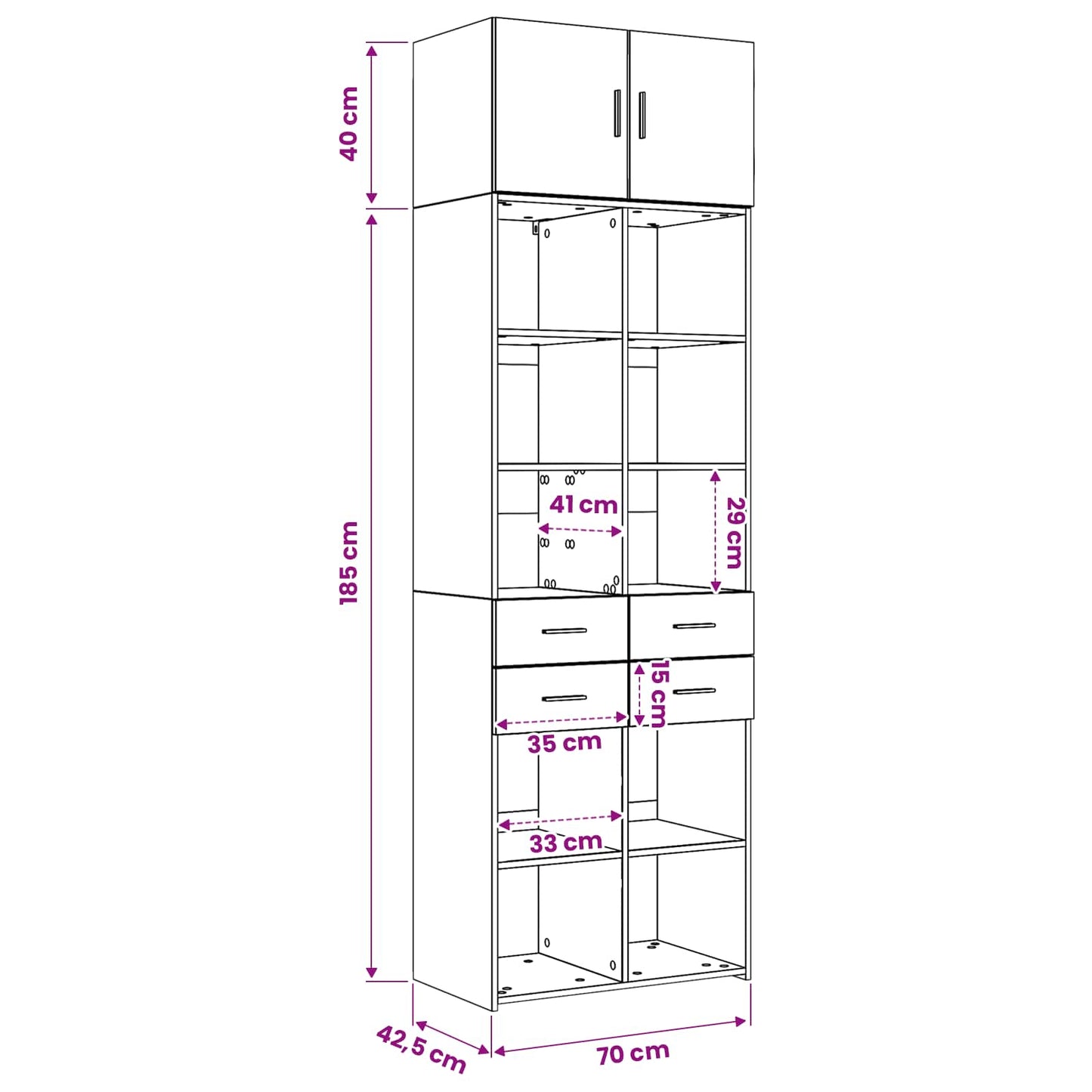 Storage Cabinet with Shelves Artisan Oak 70 x 42.5 x 225 cm