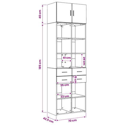 Storage Cabinet with Shelves Black Oak 70 x 42.5 x 225 cm
