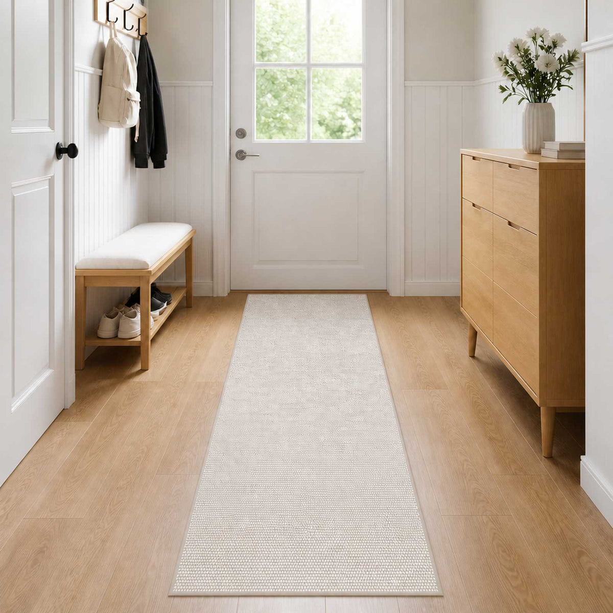 Rug Cream 100 x 400 cm 100% Polyester 3 mm Washable