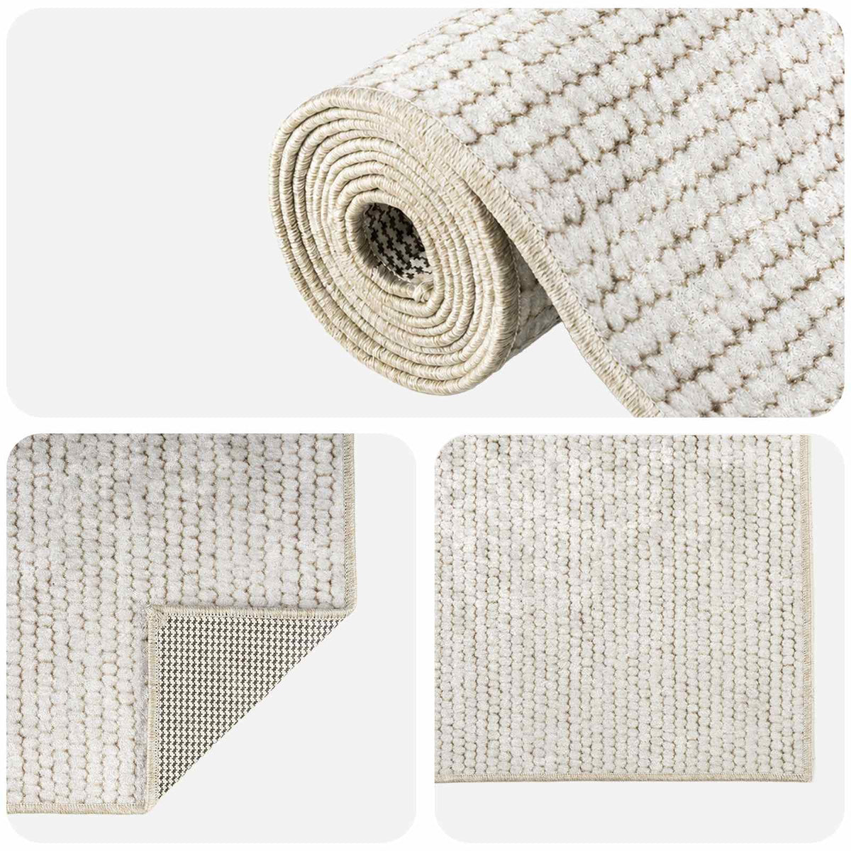 Rug Cream 100 x 400 cm 100% Polyester 3 mm Washable