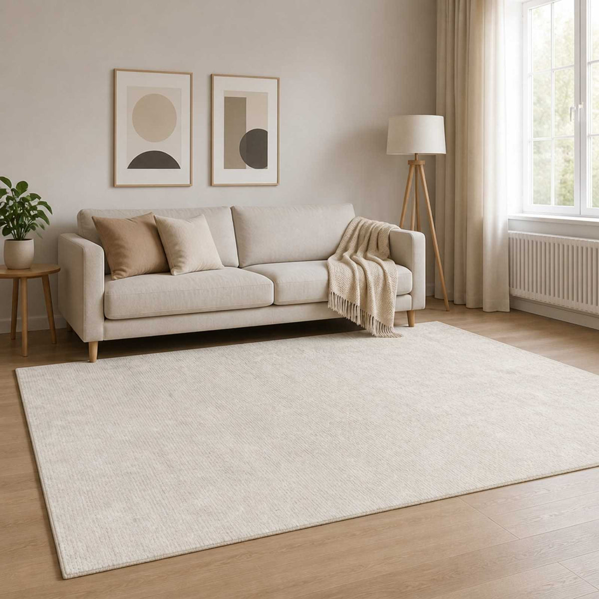 Rug Cream 190 x 300 cm 100% Polyester 3 mm Washable