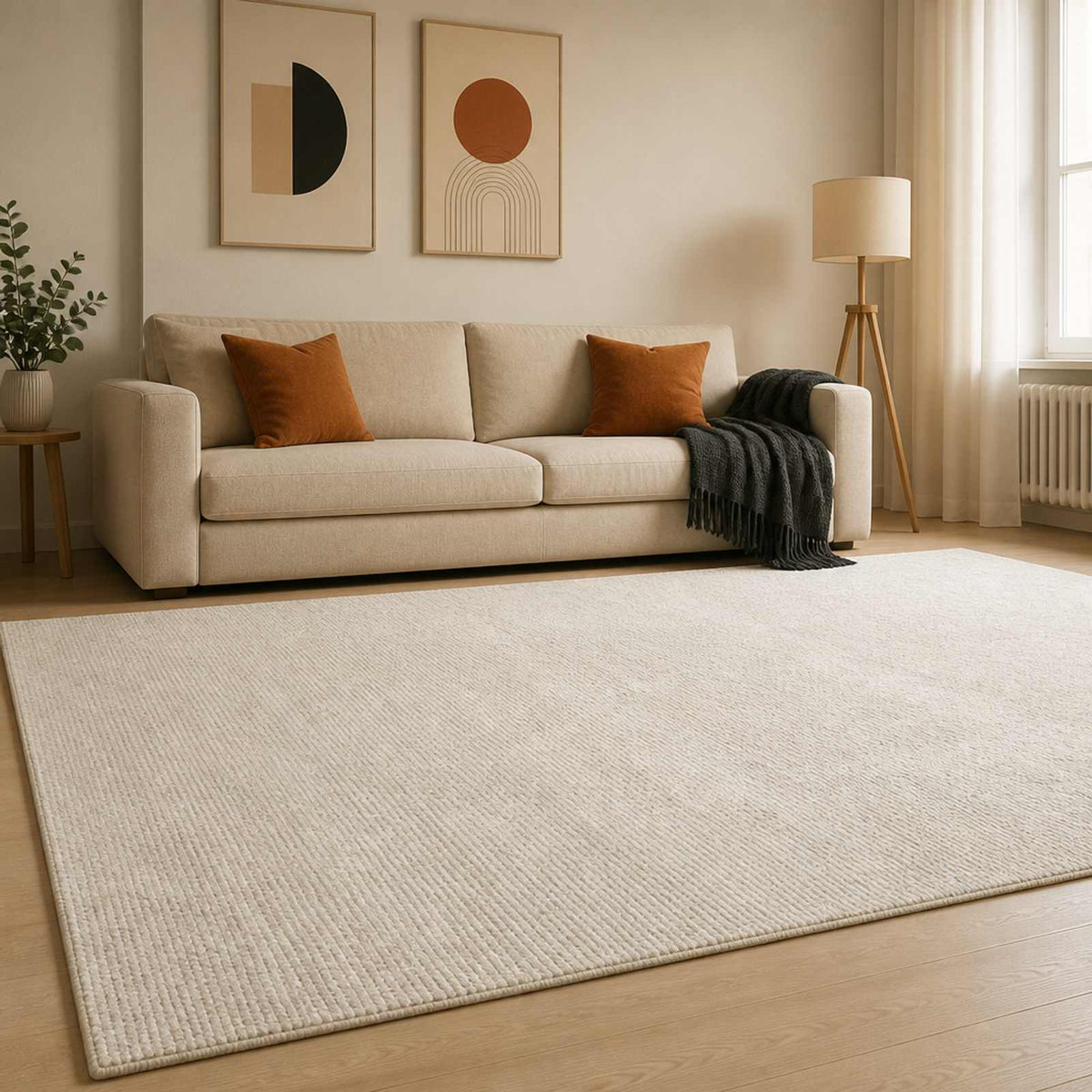 Rug Cream 300 x 400 cm 100% Polyester 3 mm Washable