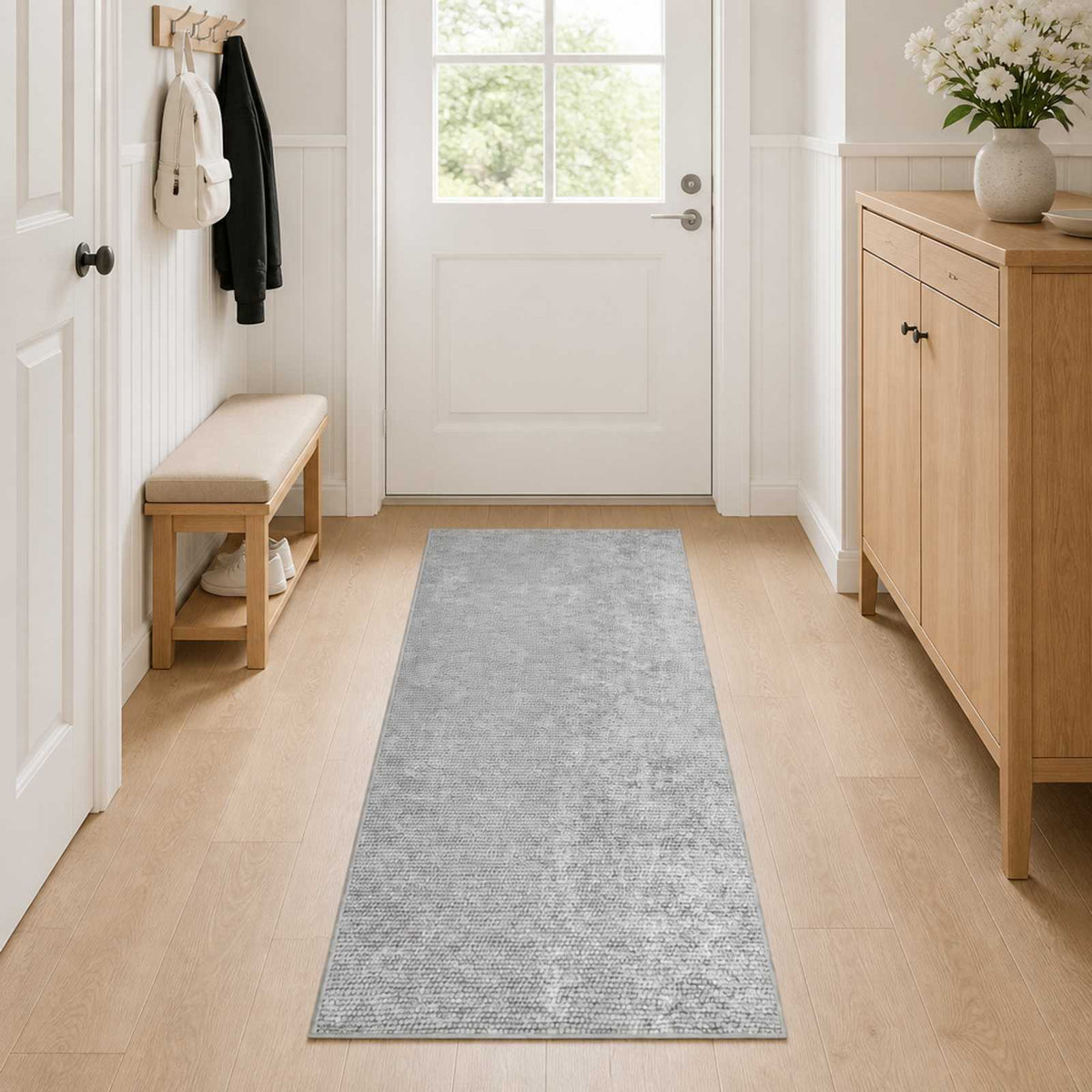 Rug Grey 80 x 400 cm 100% Polyester 3 mm Washable