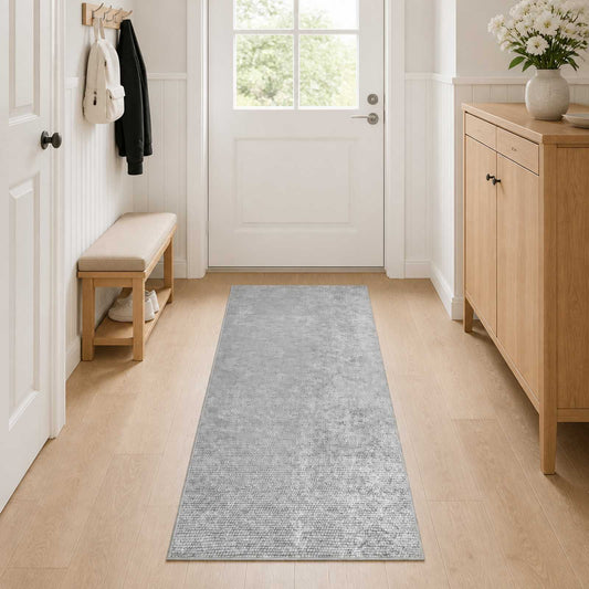 Rug Grey 80 x 400 cm 100% Polyester 3 mm Washable