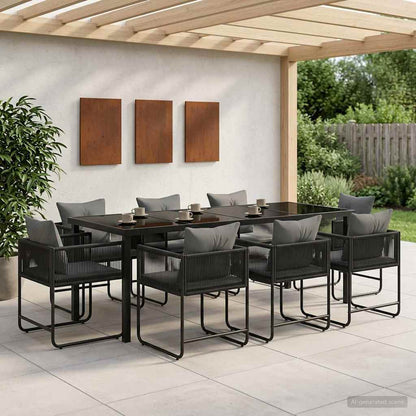 Garden Dining Set 9 pcs Black and Anthracite 200 x 80 x 73 cm