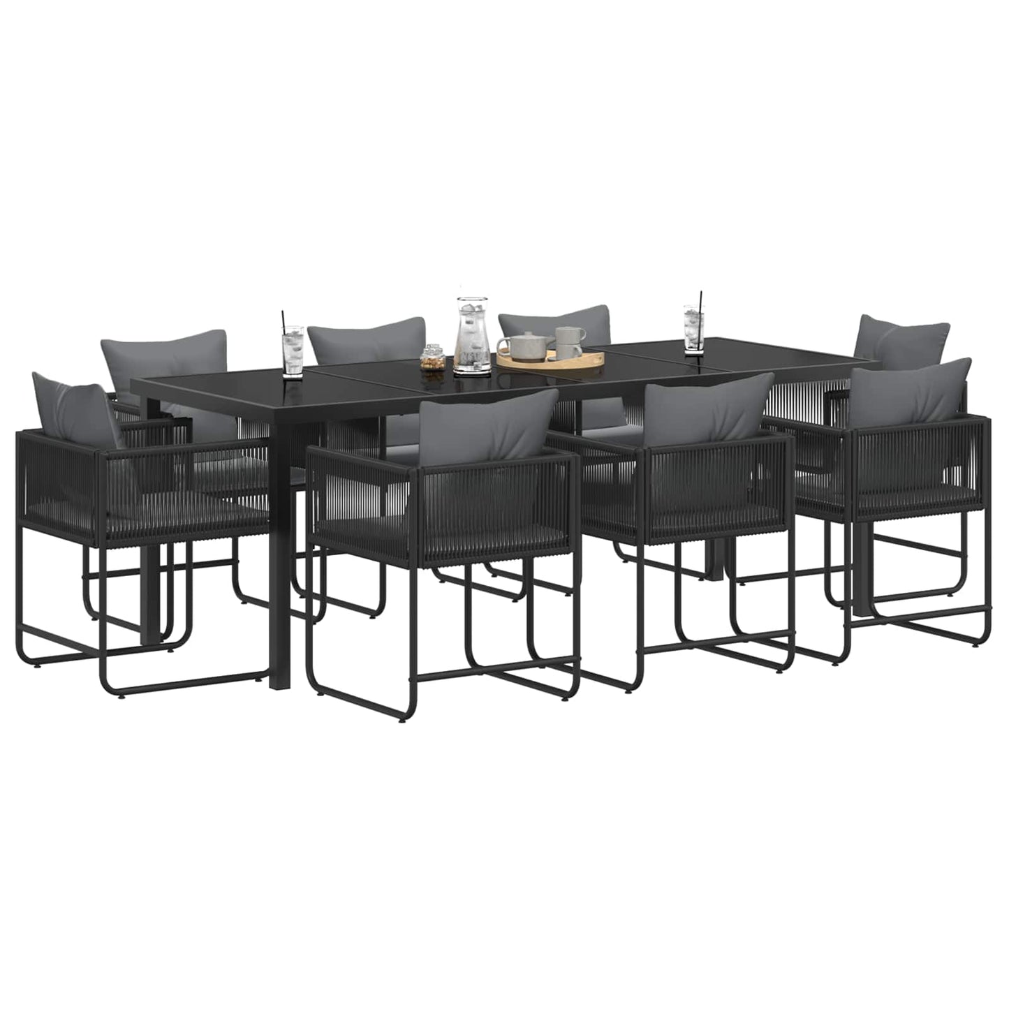 Garden Dining Set 9 pcs Black and Anthracite 200 x 80 x 73 cm