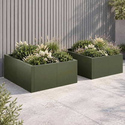 Retaining Wall 4 pcs 100 x 100 x 30 cm Steel Olive Green