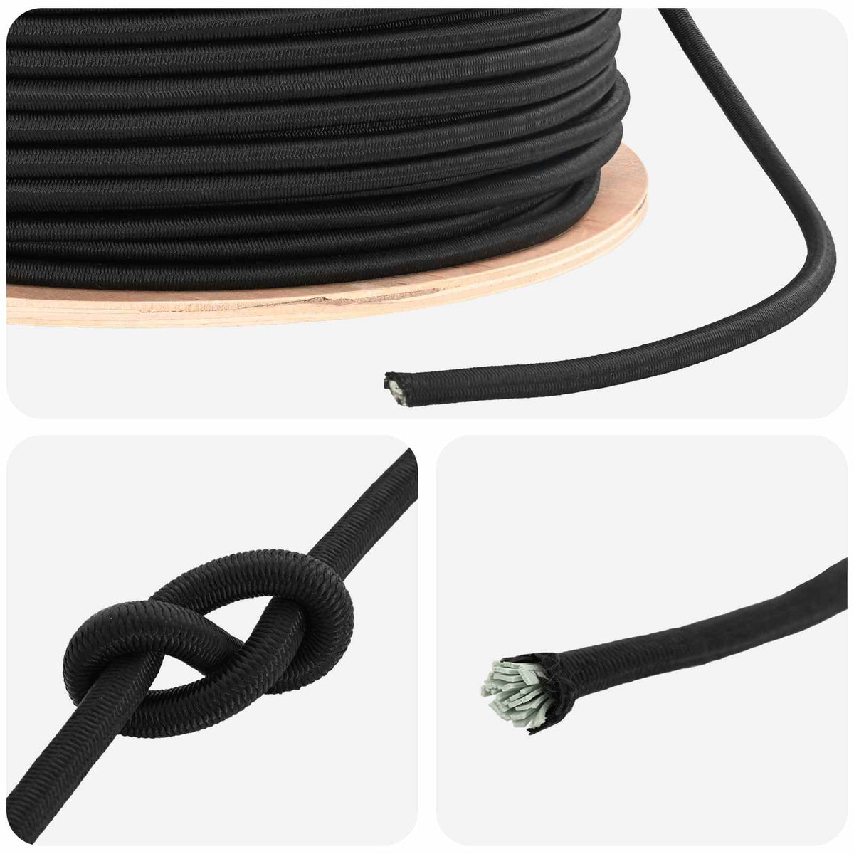 Bungee Cords 8 mm Black PP and Rubber