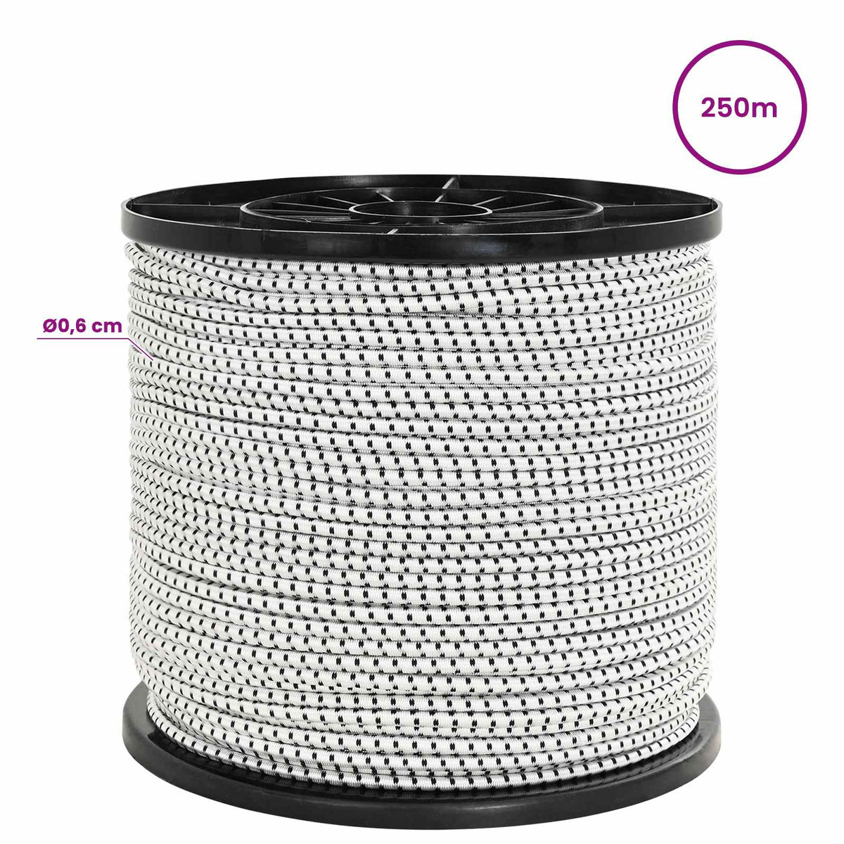 Bungee Cords 6 mm Black and White PP and Rubber