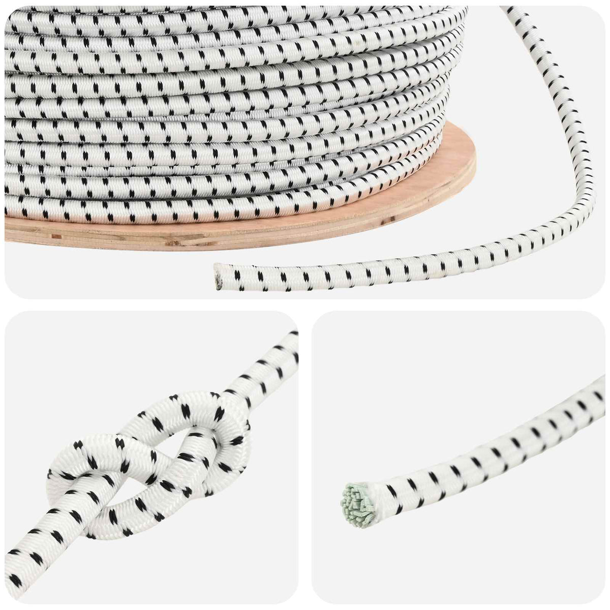 Bungee Cords 8 mm Black and White PP and Rubber
