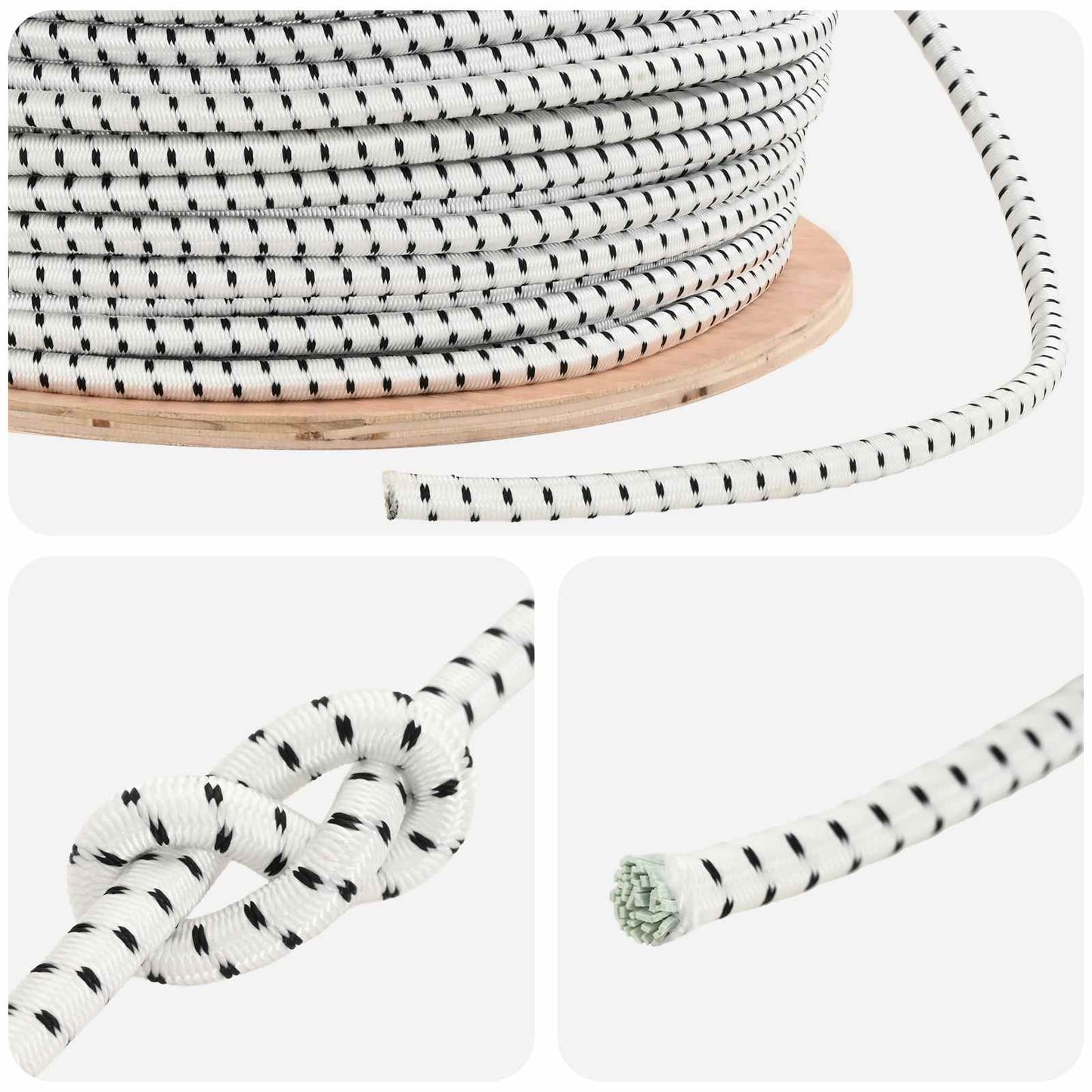 Bungee Cords 10 mm Black and White PP and Rubber