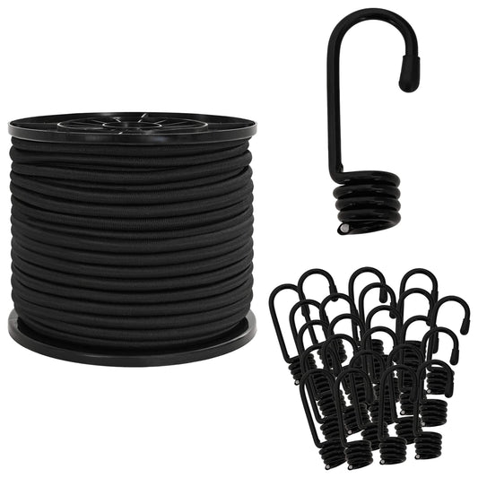 Bungee Cords with Hooks 10 mm Black PP and Rubber