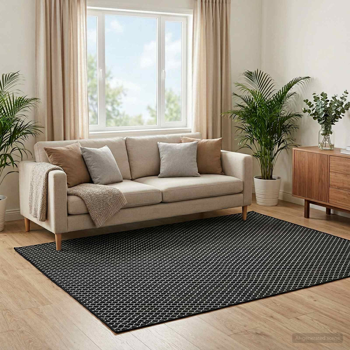 Rug ORIZ Black Mesh Pattern 240 x 340 cm 100% Polyester