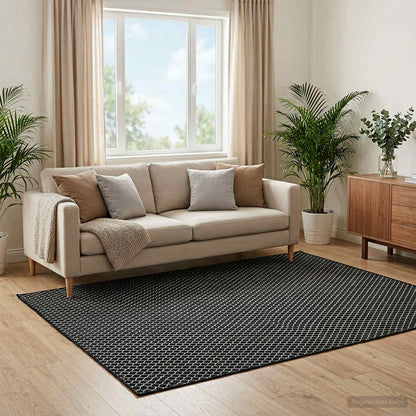 Rug ORIZ Black Mesh Pattern 240 x 240 cm 100% Polyester