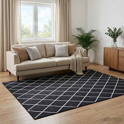 Rug ORIZ Black Diamond Pattern 240 x 340 cm 100% Polyester