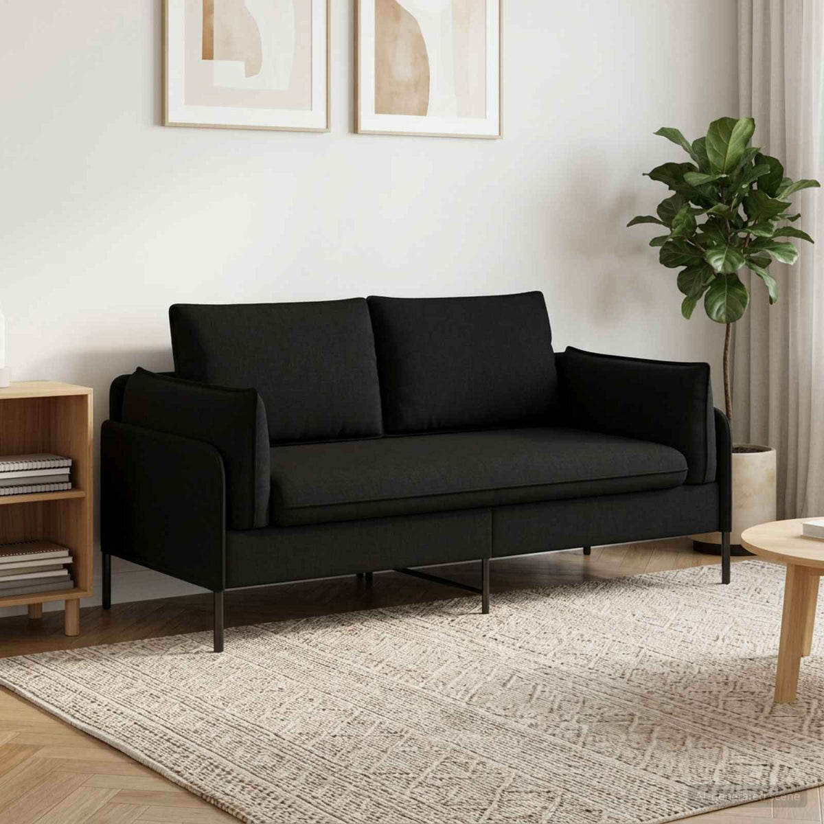2-Seater Sofa Black 188 x 81 x 89 cm Fabric