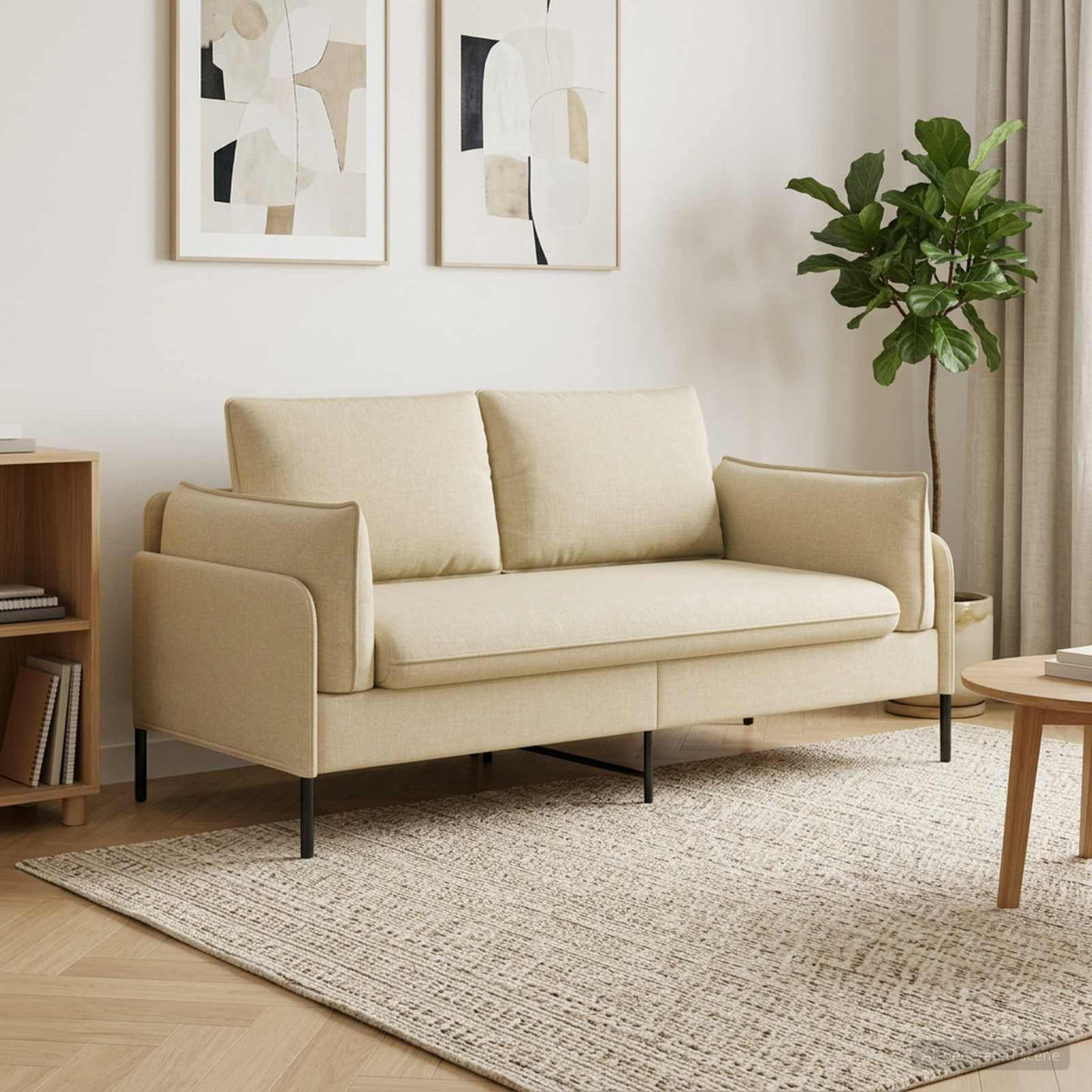 2-Seater Sofa Cream 188 x 81 x 89 cm Fabric