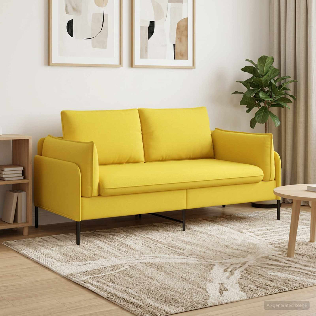 2-Seater Sofa Light Yellow 188 x 81 x 89 cm Fabric