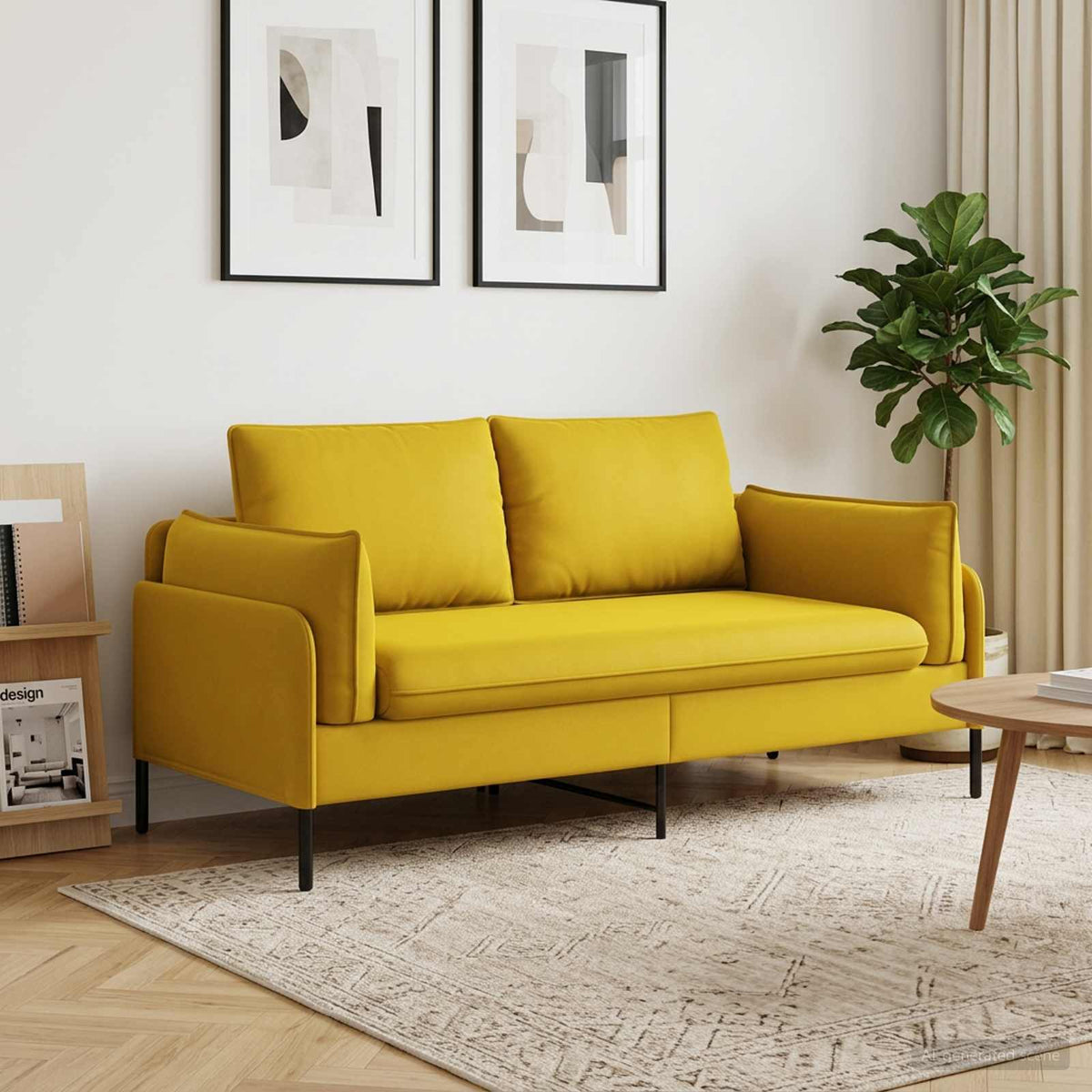 2-Seater Sofa 2-Seater Yellow 188 x 81 x 89 cm Velvet
