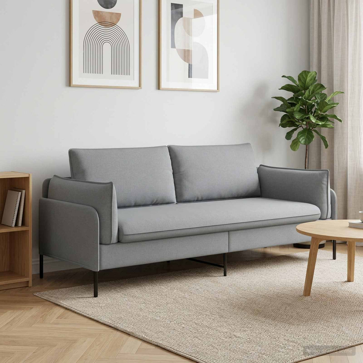 3-Seater Sofa Light Grey 222 x 81 x 89 cm Fabric