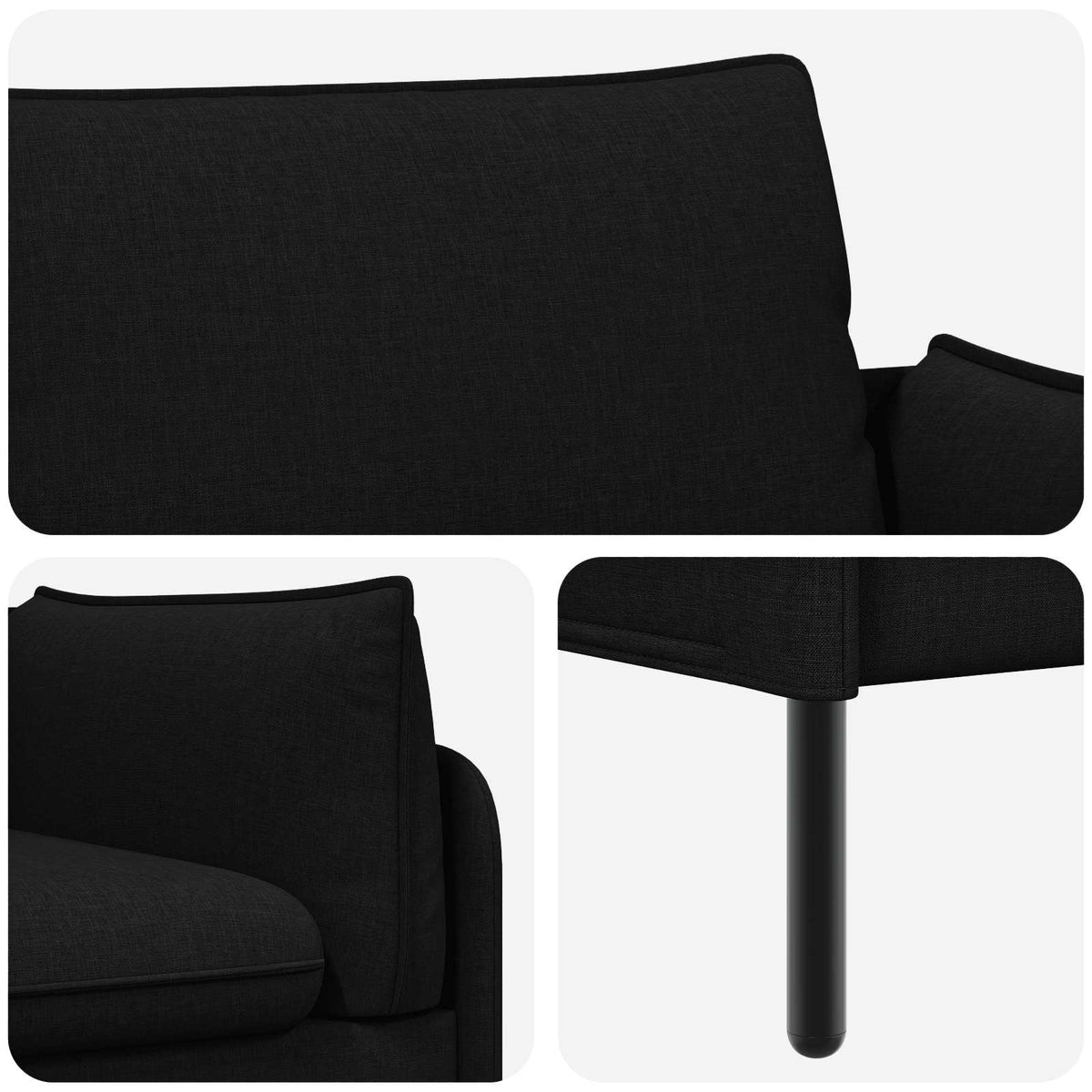 3-Seater Sofa Black 222 x 81 x 89 cm Fabric