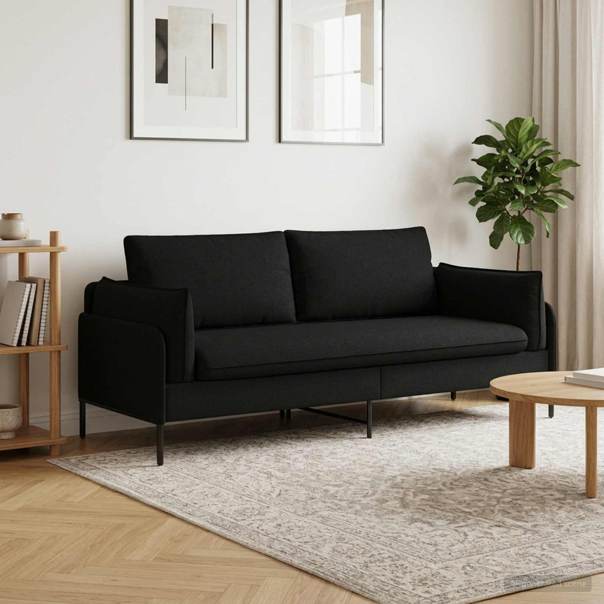 3-Seater Sofa Black 222 x 81 x 89 cm Fabric