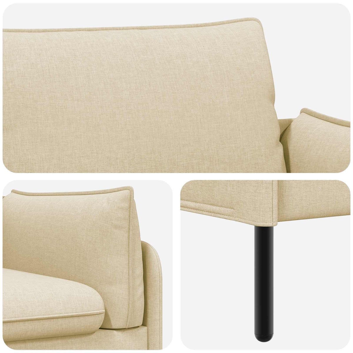 3-Seater Sofa Cream 222 x 81 x 89 cm Fabric