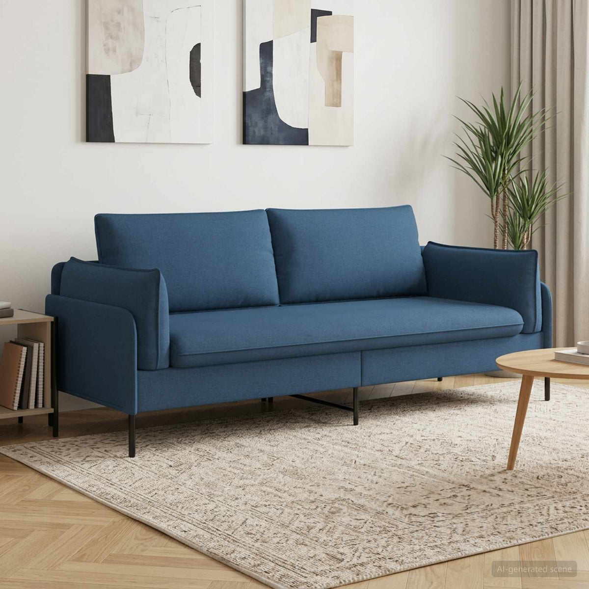 3-Seater Sofa Blue 222 x 81 x 89 cm Fabric