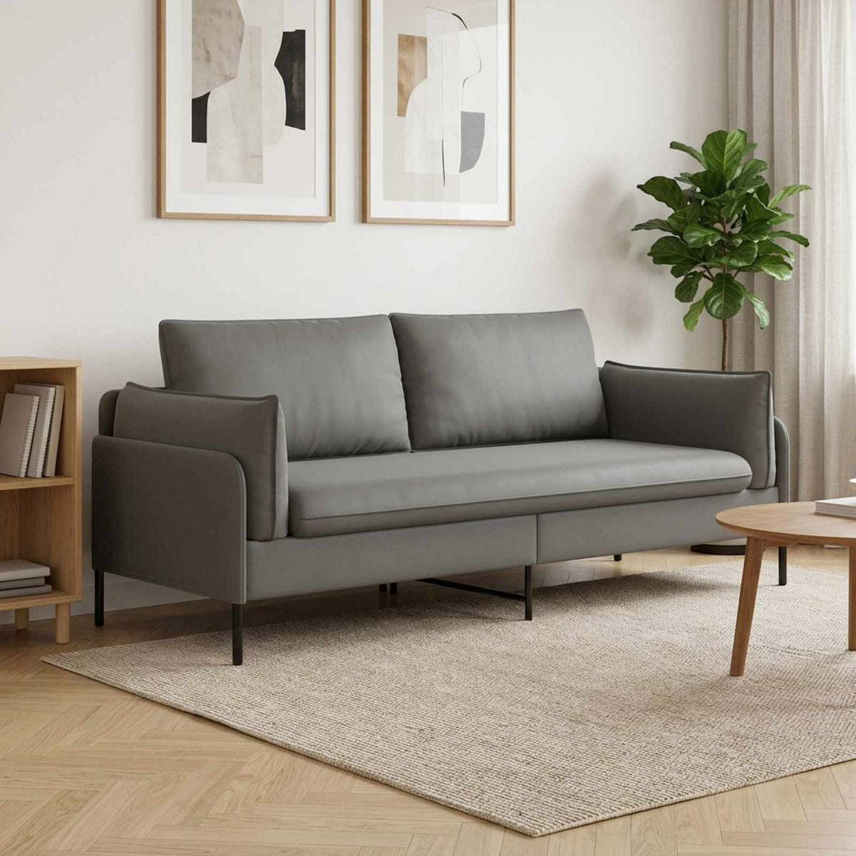 3-Seater Sofa 3-Seater Dark Grey 222 x 81 x 89 cm Velvet