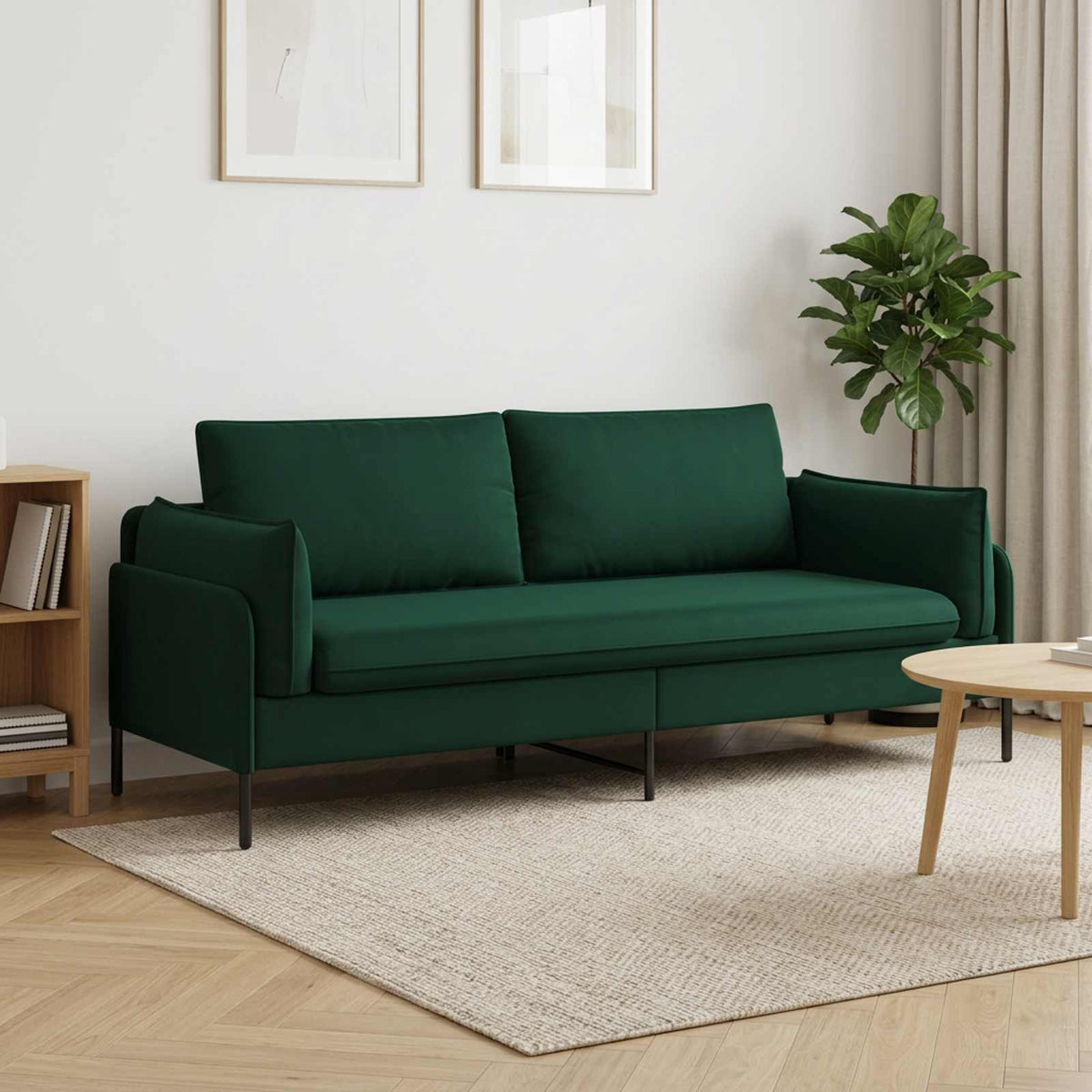3-Seater Sofa Dark Green 222 x 81 x 89 cm Velvet